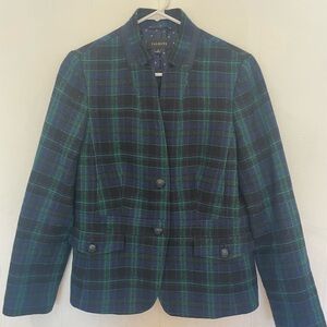 Talbots green navy tartan blazer jacket plaid size 8 wool blend